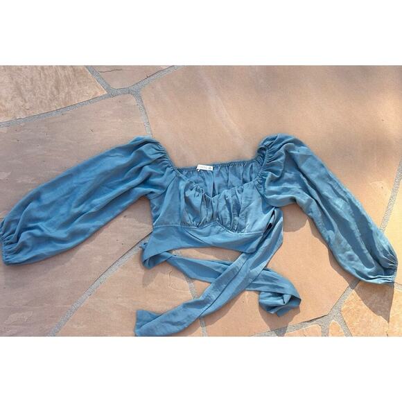 O VIANCA Teal Ruched Wrap Cropped Top Size M AG - Picture 1 of 4